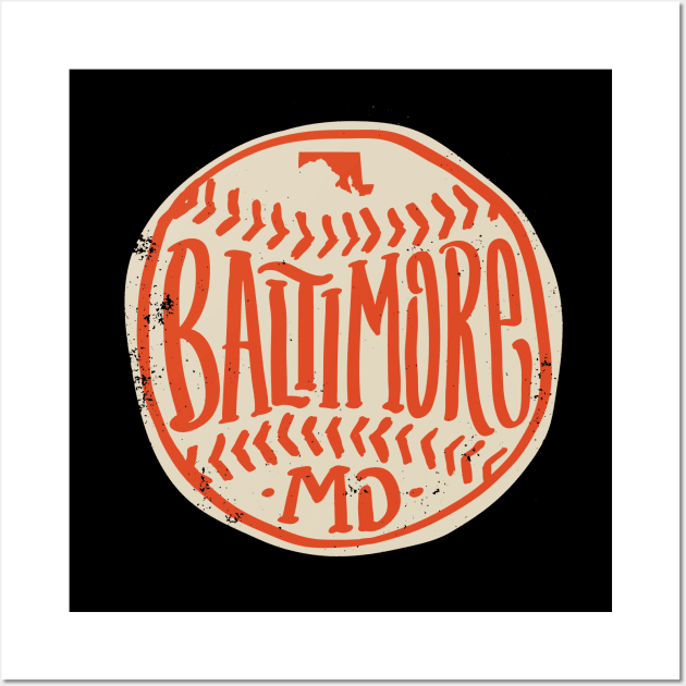 Hand Drawn Baseball for Baltimore with custom Lettering Wall Art by goodwordsco